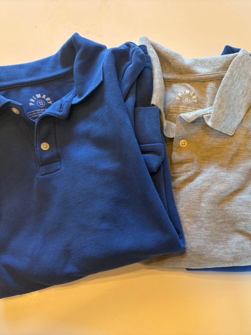 3 Primary Long-Sleeved Polo Shirts, Blue/Gray - Size 12